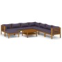Muebles de jardín 9 pzas cojines madera maciza de acacia