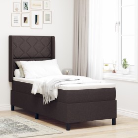 Cama Box Spring con Colchón y LED Marrón Oscuro
