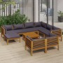 Muebles de jardín 10 pzas cojines madera maciza de acacia