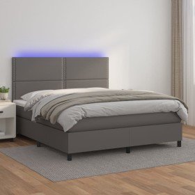 Cama box spring colchón y LED cuero sintético gris 140x200 cm en Camas y somieres | Comprar online en Foro24