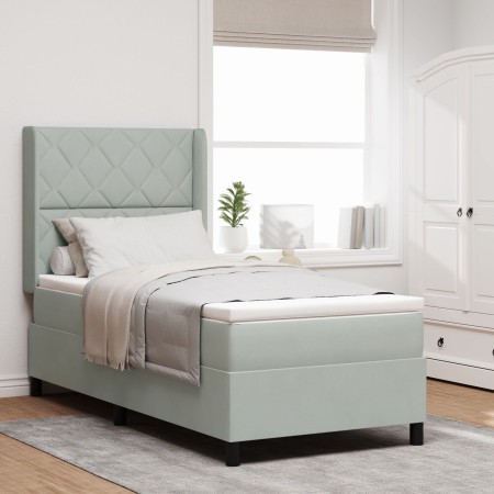 Cama con Base y Colchón & Luz LED Gris Claro 90x190 cm