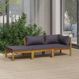 Muebles de jardín 3 pzas cojines madera maciza de acacia