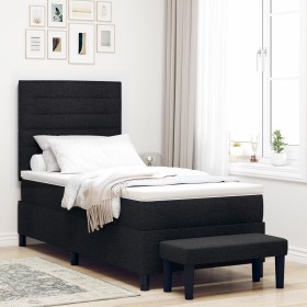 Cama Box Spring con Colchón y Banco Negro 80x200 cm Tela
