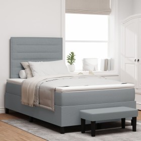 Cama con Somier con Colchón y Banco Gris Claro