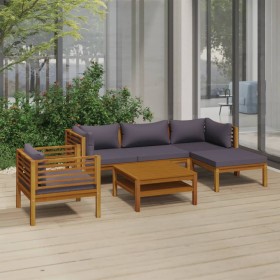 Muebles de jardín 6 pzas cojines madera maciza de acacia