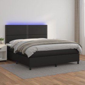 Cama box spring colchón y LED cuero sintético negro 180x200 cm Cama box spring colchón y LED cuero sintético negro 180x200 cm