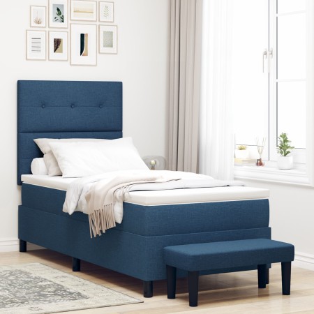 Cama con Base de Muelles con Colchón y Banco Azul 90x190 cm Tela by , Beds and slatted bases - Ref: Foro24-3344036, Price: 37...