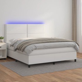 Cama box spring colchón y LED cuero sintético blanco 180x200 cm Cama box spring colchón y LED cuero sintético blanco 180x200 cm