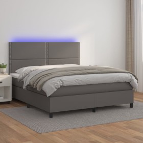 Cama box spring colchón y LED cuero sintético gris 180x200 cm Cama box spring colchón y LED cuero sintético gris 180x200 cm