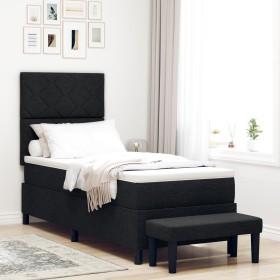 Cama con Box Spring con Colchón y Banco Negro