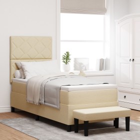 Cama de Muelles con Colchón y Banco Crema 80x200
