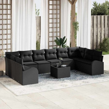 Conjunto de sofá de jardín 11 pcs Negro Poliratán