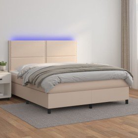 Cama box spring colchón LED cuero sintético capuchino 180x200cm Cama box spring colchón LED cuero sintético capuchino 180x200cm