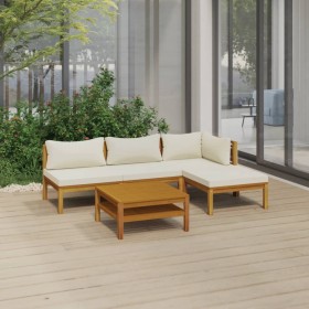Muebles de jardín 5 pzas cojines crema madera maciza de acacia