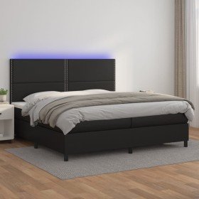 Cama box spring colchón y LED cuero sintético negro 200x200 cm Cama box spring colchón y LED cuero sintético negro 200x200 cm