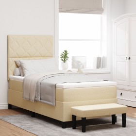 Cama con somier con colchón y banco crema 90x200