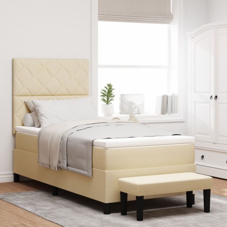 Cama tipo box spring con colchón y banco crema 100x200 cm tela | Foro24.es | Tu tienda online para hogar, jardín y más Foro24.es