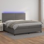 Cama box spring colchón y LED cuero sintético gris 200x200 cm