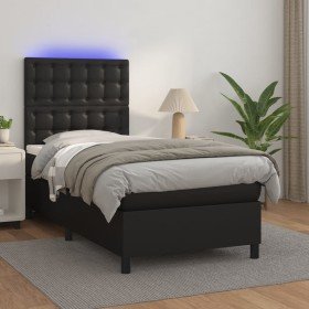 Cama box spring y colchón LED cuero sintético negro 80x200 cm en Camas y somieres | Comprar online en Foro24