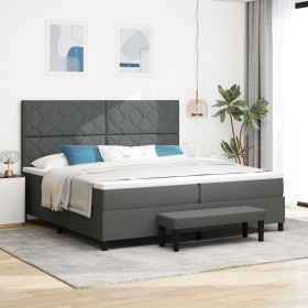 Cama con Box Spring con Colchón y Banco Gris