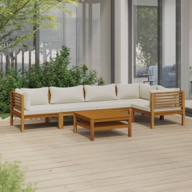 Muebles de jardín 6 pzas cojines crema madera maciza de acacia