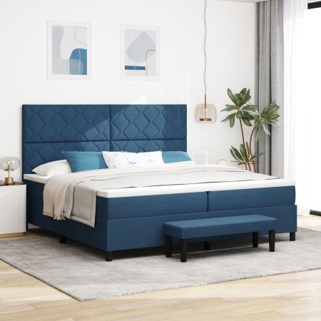 Cama con Somier, Colchón y Banco Azul 200x200 cm Tela by , Beds and slatted bases - Ref: Foro24-3344176, Price: 795,35 €, Dis...