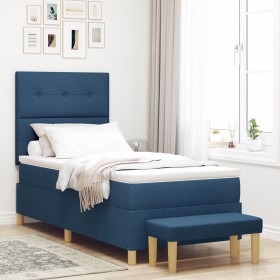 Cama Box Spring con colchón y banco azul 90x190 cm de tela von , Betten und Lattenroste - Ref: Foro24-3344267, Preis: 341,96 ...