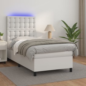 Cama box spring y colchón LED cuero sintético blanco 90x200 cm en Camas y somieres | Comprar online en Foro24