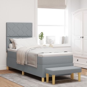 Cama con Somier con Colchón y Banco Gris Claro