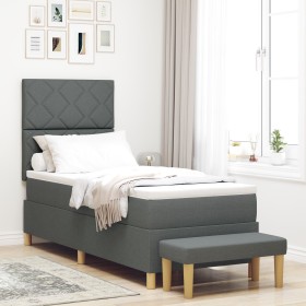 Cama de muelles de caja con colchón y banco gris oscuro 80x200 cm tela by , Beds and slatted bases - Ref: Foro24-3344332, Pri...