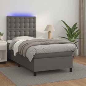 Cama box spring y colchón LED cuero sintético gris 90x200 cm en Camas y somieres | Comprar online en Foro24