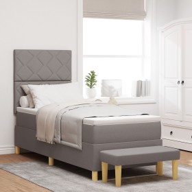 Cama con Box Spring con Colchón y Banco Taupe