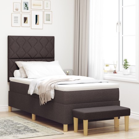 Cama con Somier con Colchón y Banco Marrón Oscuro 90x200 cm Tela by , Beds and slatted bases - Ref: Foro24-3344348, Price: 38...