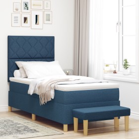 Cama con Box Spring y Banco Azul 100x200 cm Tela