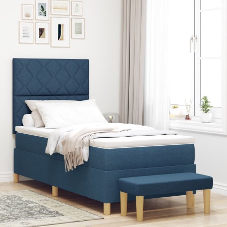 Cama con Box Spring y Banco Azul 100x200 cm Tela by , Beds and slatted bases - Ref: Foro24-3344358, Price: 384,43 €, Discount: %