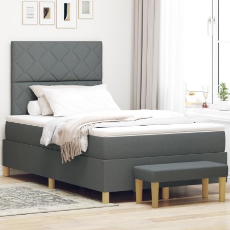Cama con muelles con colchón y banco gris oscuro 120x190 cm tela | Foro24.es | Tu tienda online para hogar, jardín y más Foro24.es