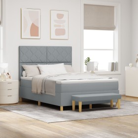 Cama con Base de Resorte con Colchón y Banco Gris Claro 140x190 cm Tela von , Betten und Lattenroste - Ref: Foro24-3344373, P...