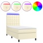 Cama box spring colchón y LED cuero sintético crema 100x200 cm