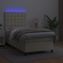 Cama box spring colchón y LED cuero sintético crema 100x200 cm