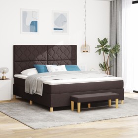 Cama Box Spring con Colchón y Banco Marrón Oscuro
