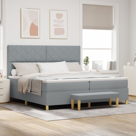 Cama con Somier y Banco Gris Claro 200x200 cm Tela | Foro24.es | Tu tienda online para hogar, jardín y más Foro24.es