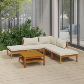 Muebles de jardín 6 pzas cojines crema madera maciza de acacia