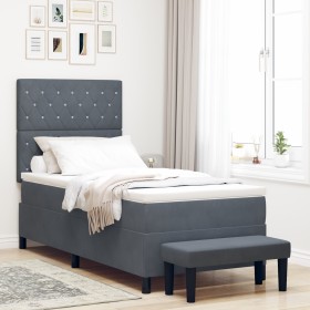 Cama Box Spring con Colchón y Banco Gris Oscuro