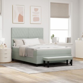 Cama con Somier con Colchón y Banco Gris Claro