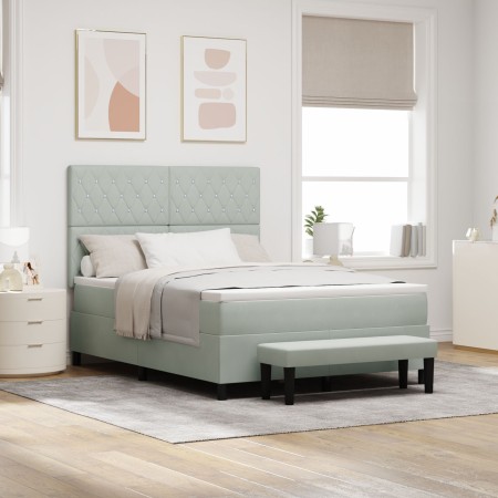 Cama con Somier con Colchón y Banco Gris Claro 160x200 cm Terciopelo by , Beds and slatted bases - Ref: Foro24-3344456, Price...