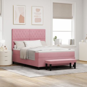 Cama con Somier con Colchón y Banco Rosa 160x200 cm Terciopelo by , Beds and slatted bases - Ref: Foro24-3344461, Price: 600,...