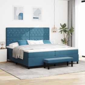 Cama con base tapizada con colchón y banco Azul oscuro 200x200 cm Terciopelo by , Beds and slatted bases - Ref: Foro24-334447...