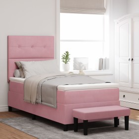 Cama con base de resortes, colchón y banco rosa 90x190 cm terciopelo by , Beds and slatted bases - Ref: Foro24-3344485, Price...
