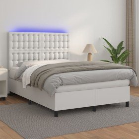 Cama box spring colchón y LED cuero sintético blanco 140x190 cm Cama box spring colchón y LED cuero sintético blanco 140x190 cm