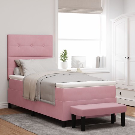 Cama con Somier con Colchón & Banco Rosa 90x200 cm Terciopelo by , Beds and slatted bases - Ref: Foro24-3344491, Price: 353,2...